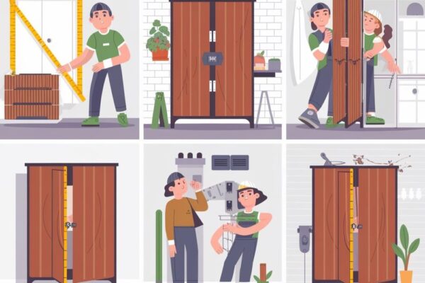 Detale drewnianych paneli drzwi łamanych z precyzyjnym wykończeniem