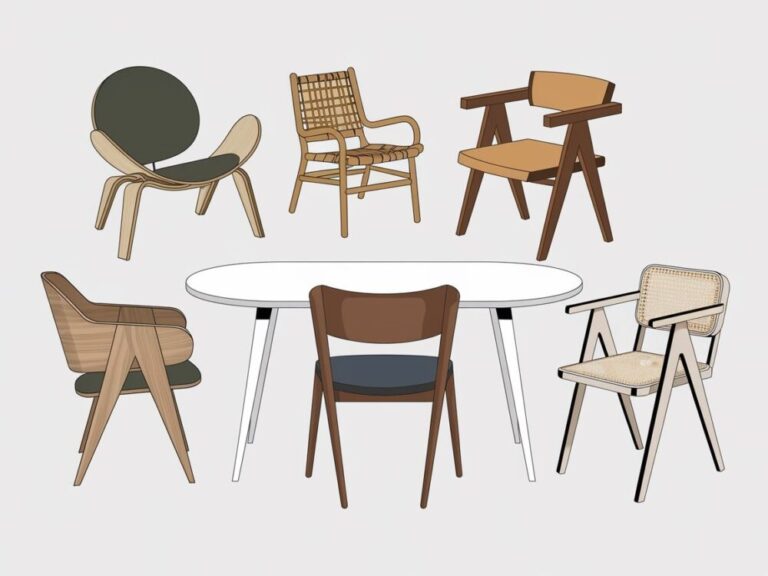 Klasyczne drewniane krzesła przy białym okrągłym stole