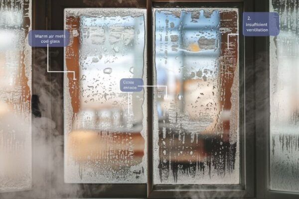 Okno zewnętrzne z osadzoną parą wodną