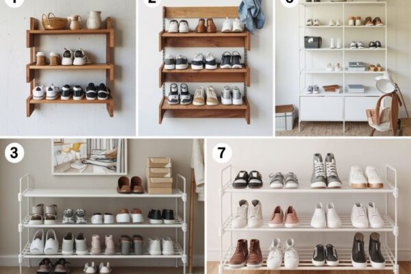 Proces montażu półki na buty z drewna