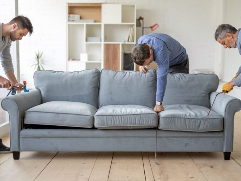 Widok na wnętrze kanapy podczas naprawy sprężyn